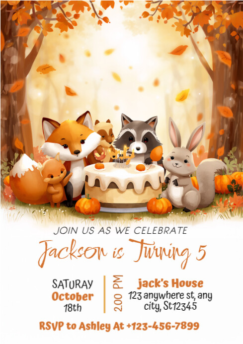 Copy of White Joyful Woodland Animals Invitation A3 | PosterMyWall