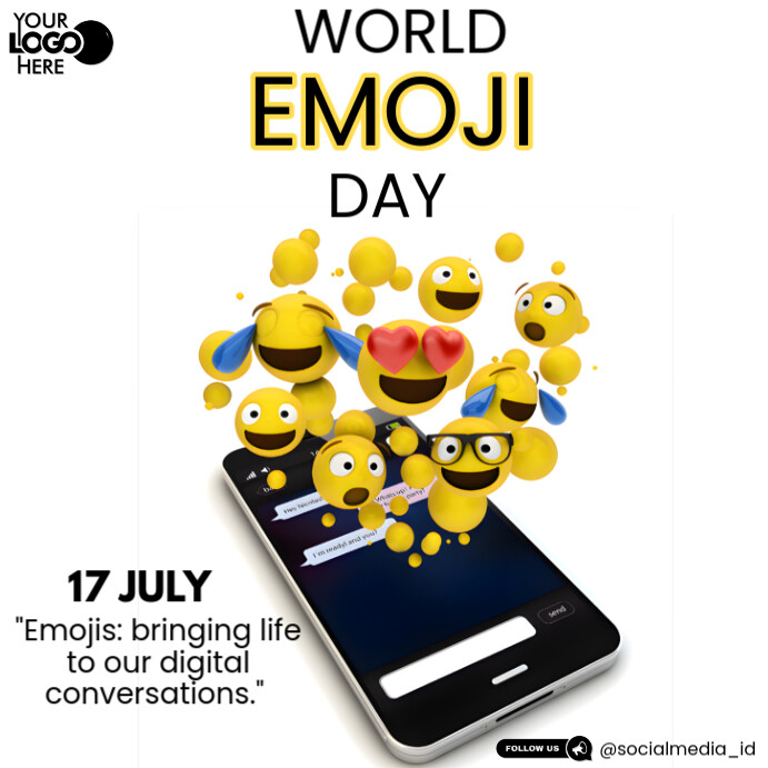 White Joyful World Emoji Day Instagram Post เทมเพลต | PosterMyWall