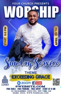White Joyful Worship Sunday Flyer Half Page Wide Meia página larga template