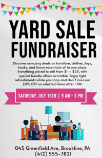 White Joyful Yard Sale Fundraiser Tabloid template