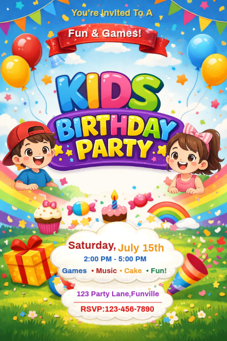 White Kids Birthday Party Poster Template | PosterMyWall