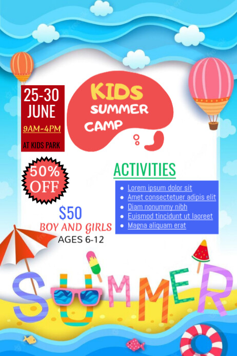 White Kids Summer Camp Poster Template | PosterMyWall