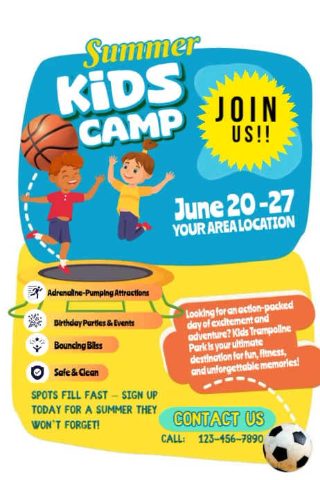 White kids summer camp poster video Template | PosterMyWall