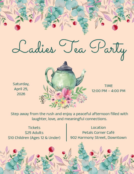 White Ladies Tea Party Flyer Template | PosterMyWall