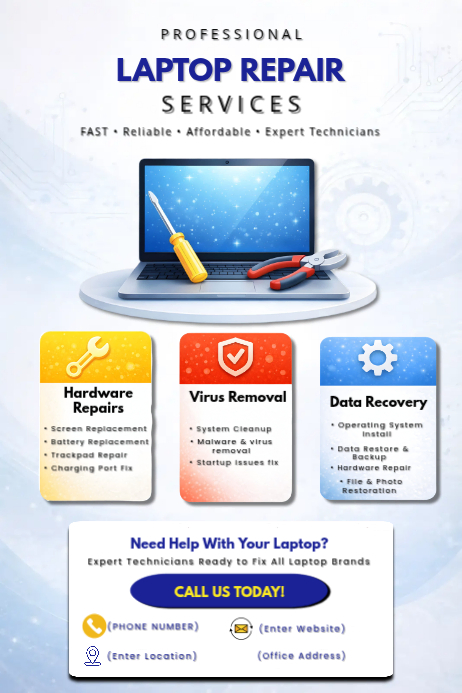 Modèle White Laptop Repair Services Poster | PosterMyWall