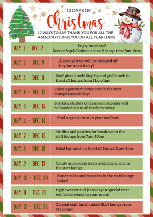 12 Days Of Christmas Staff Appreciation Template | PosterMyWall