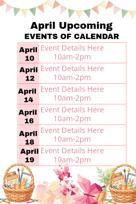 Modèle White List-based April Event Calendar Poster | PosterMyWall