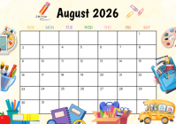White August 2026 Calendar A4 Template