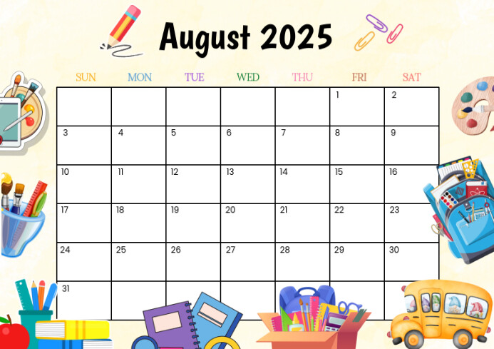 White List-based August 2025 Calendar  A4 template