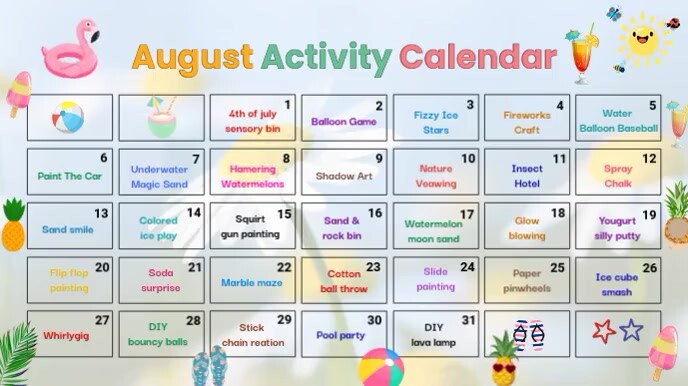 White List-based August Activities Calendar  Presentation (16:9) template