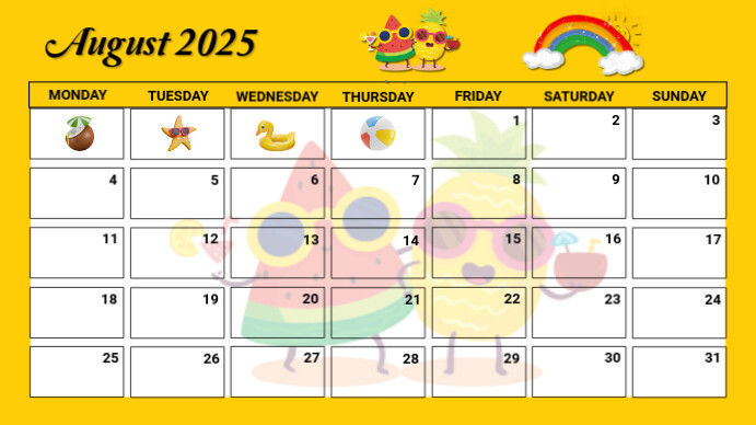 White List-based August Calendar  Presentation (16:9) template