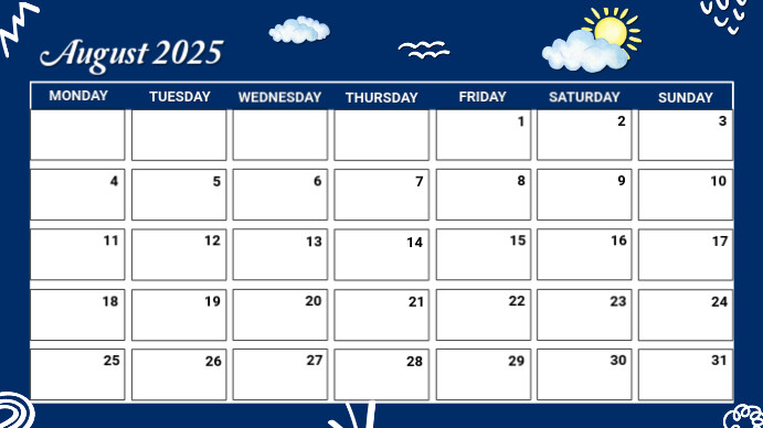 White List-based August Calendar  Presentation (16:9) template