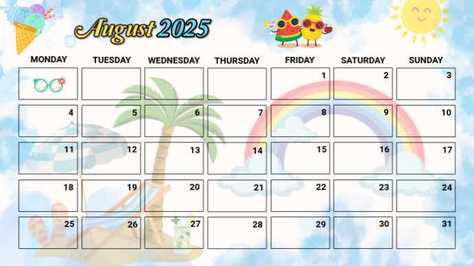White List-based August Calendar  Presentation (16:9) template