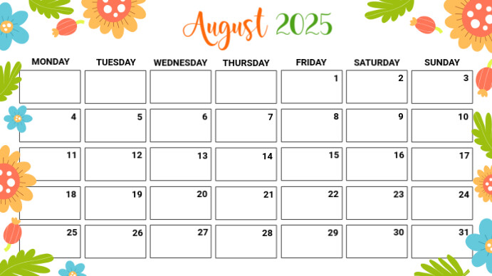 White List-based August Calendar  Presentation (16:9) template