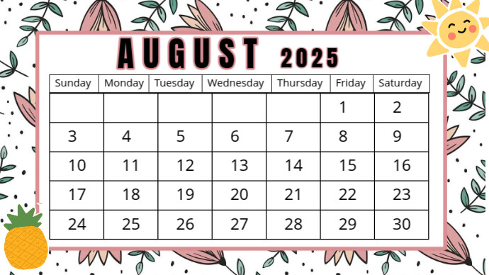 White List-based August Calender Event  Digital Display (16:9) template