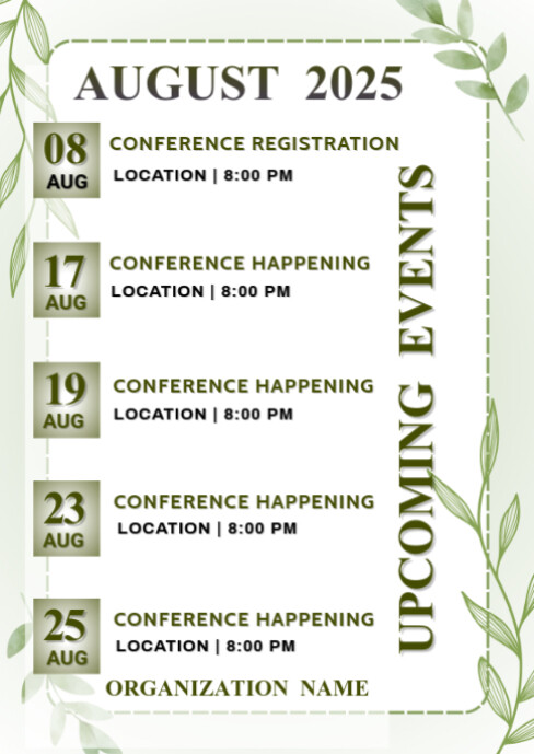 White List-based August Upcoming Events  A6 template