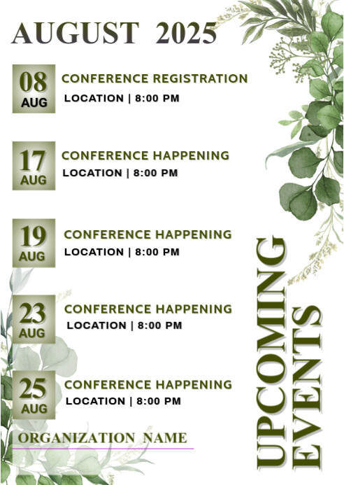 White List-based August Upcoming Events  A6 template