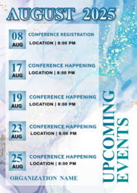 White List-based August Upcoming Events Calendar  A6 template