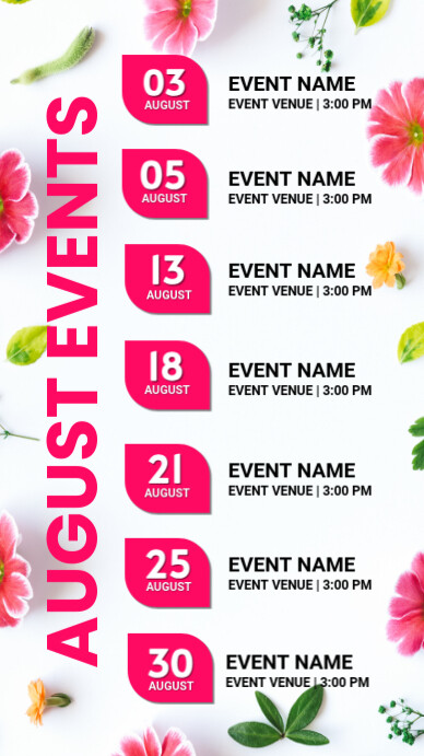 White List-based August Upcoming Events  Instagram Story template