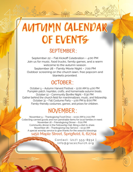 White List-based Autumn Calendar Of Events Flyer (us Letter) 传单(美国信函) template