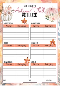 White List-based Autumn Fall Potluck Signup Sheet A4 template