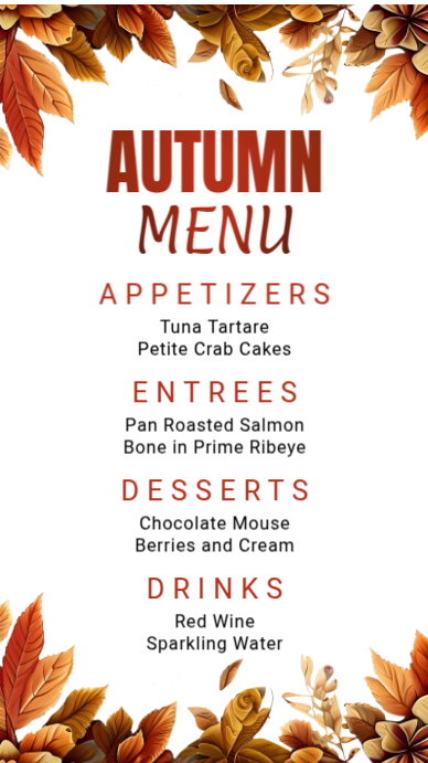 Fall October Menu Picture Copy of White List-based Autumn Menu Instagram Story | PosterMyWall