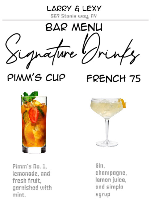 White List-based Bar Menu Signature Drinks A4 template