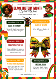 White List-based Black History Month School Spirit Week A6 template