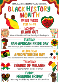 White List-based Black History Month Spirit Week  A4 template