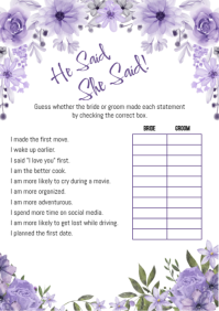 White List-based Bridal Shower Game A4 template