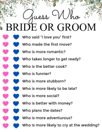 White List-based Bride or Groom Guess Who Trivia For Wedding Guests Flyer Pamflet (VSA Brief) template