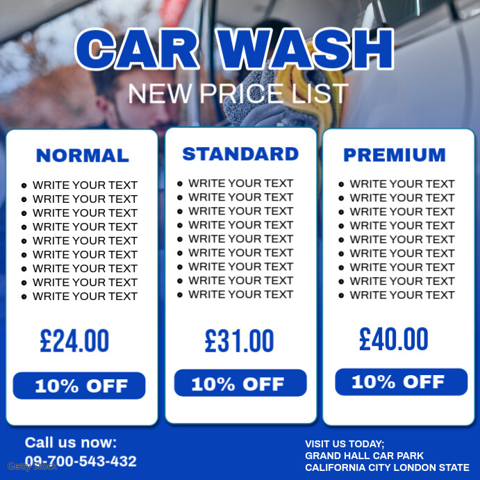 White Listbased Car Wash Price List Template Instagram Post PosterMyWall