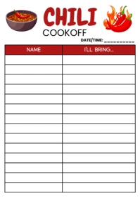 White List-based Chili Cook Off Sign Up Sheet  A4 template