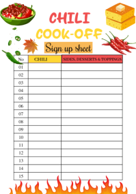 White List-based Chili Cook-off Sign Up Sheet  A4 template