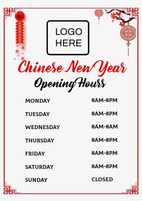 White List-based Chinese New Year Opening Hours  A2 template