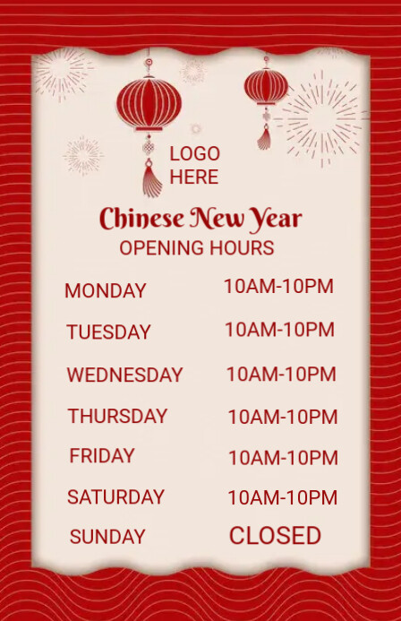 White List-based Chinese New Year Opening Hours  Tabloid template