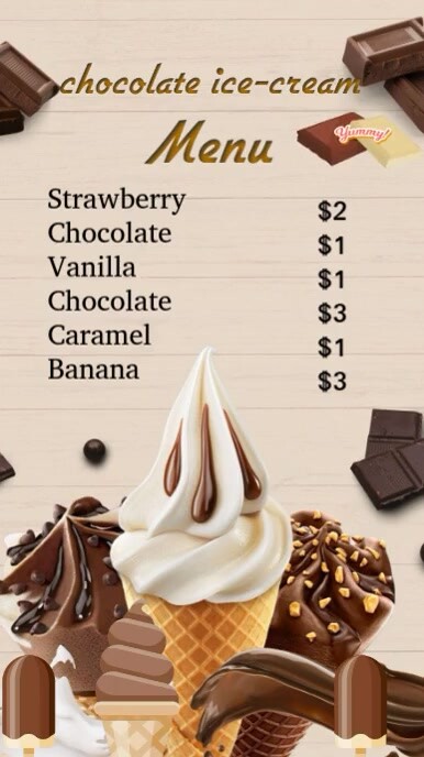 White List-based Chocolate Ice Cream Menu Instagram Reel template