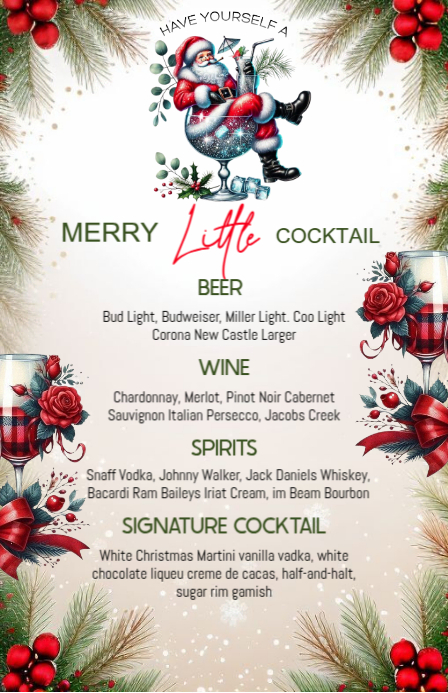 White List-based Christmas Bar Menu Half Page Wide template