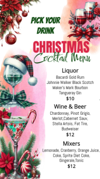 White List-based Christmas Cocktail Menu Digital Display (9:16) template