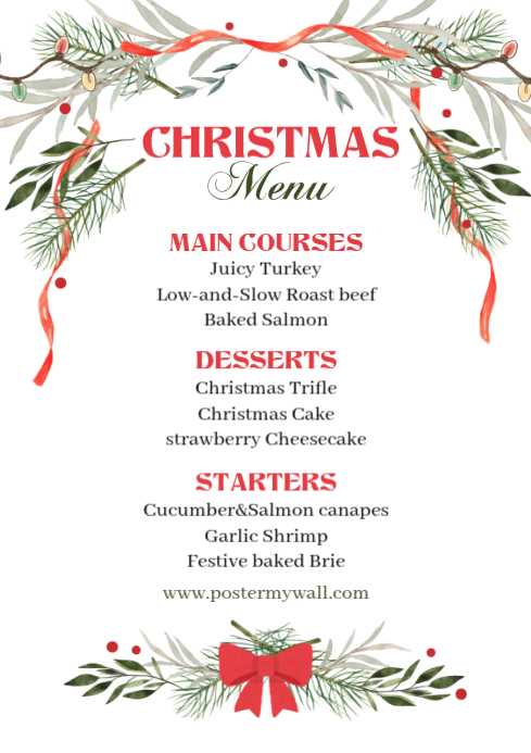 White List-based Christmas Food Menu Restaurant A4 template