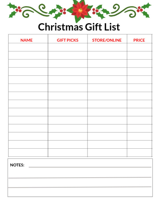 White List-based Christmas Gift List Poster/wallboard Template ...