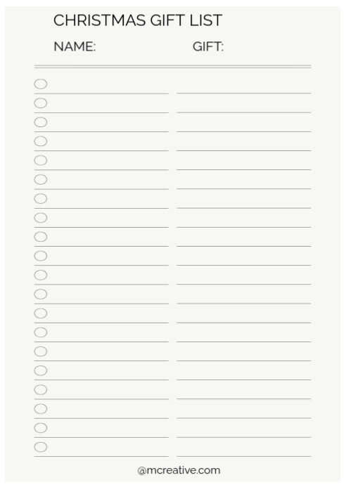 White List-based Christmas Gift List Template A4