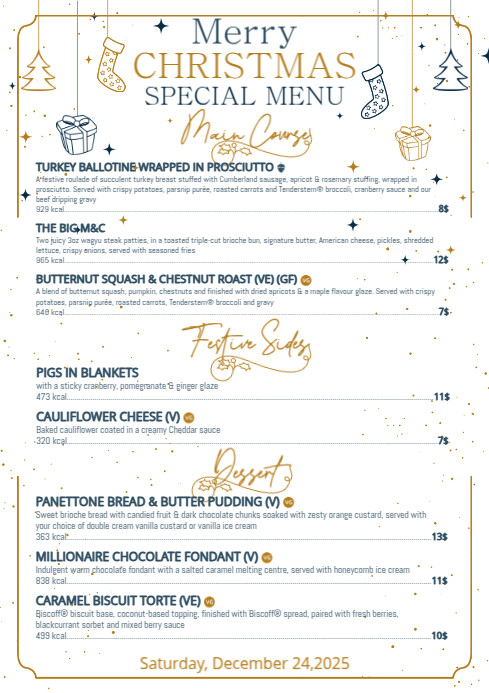 White List-based Christmas Menu A4 template