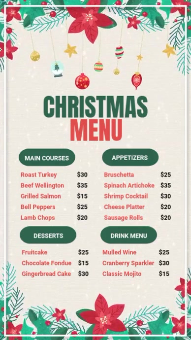 White List-based Christmas Menu Instagram Story Template | PosterMyWall