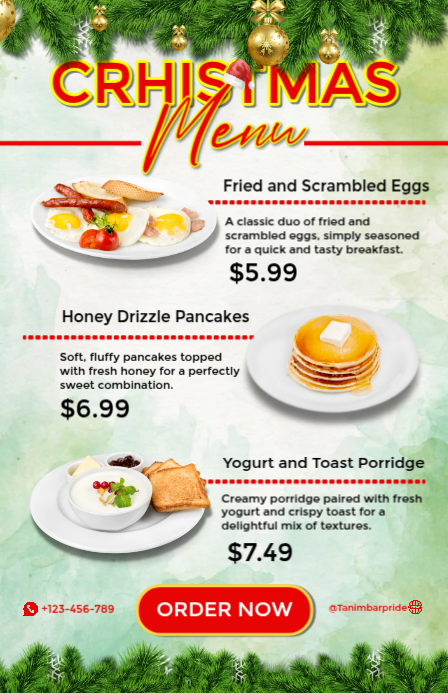 White List-based Christmas Menu  Tabloid template