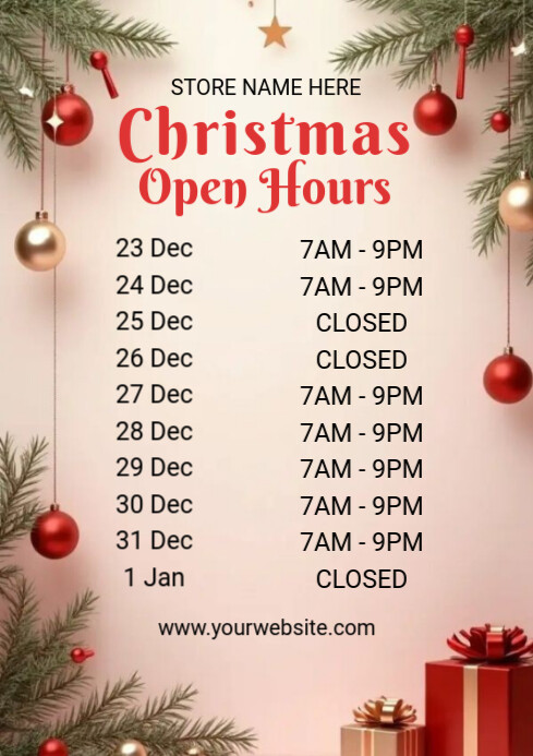 White List-based Christmas Open Hours A4 template