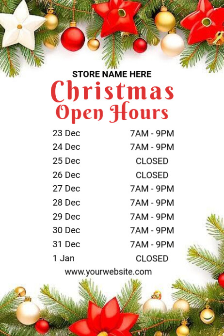 White List-based Christmas Open Hours Poster template