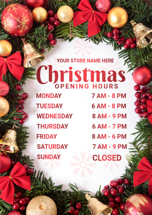 Festive Operating Hours Copy of White List-based Christmas Opening Hours A4 | PosterMyWall