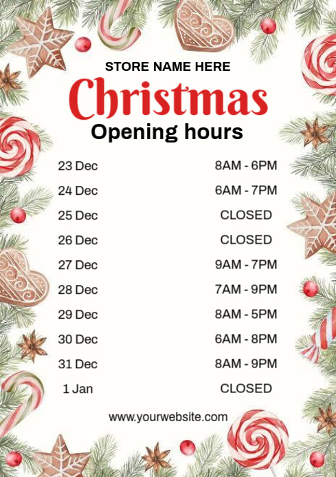 Christmas Opening Hours A4 template