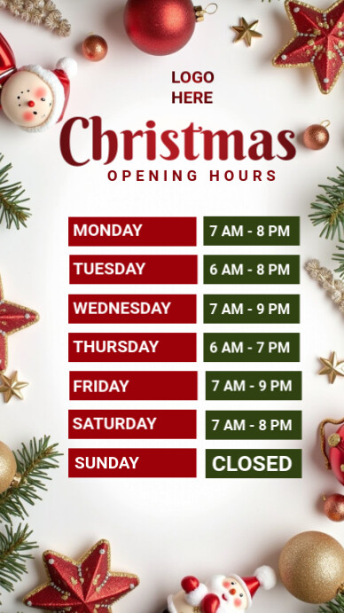 White List-based Christmas Opening Hours  Instagram Story template